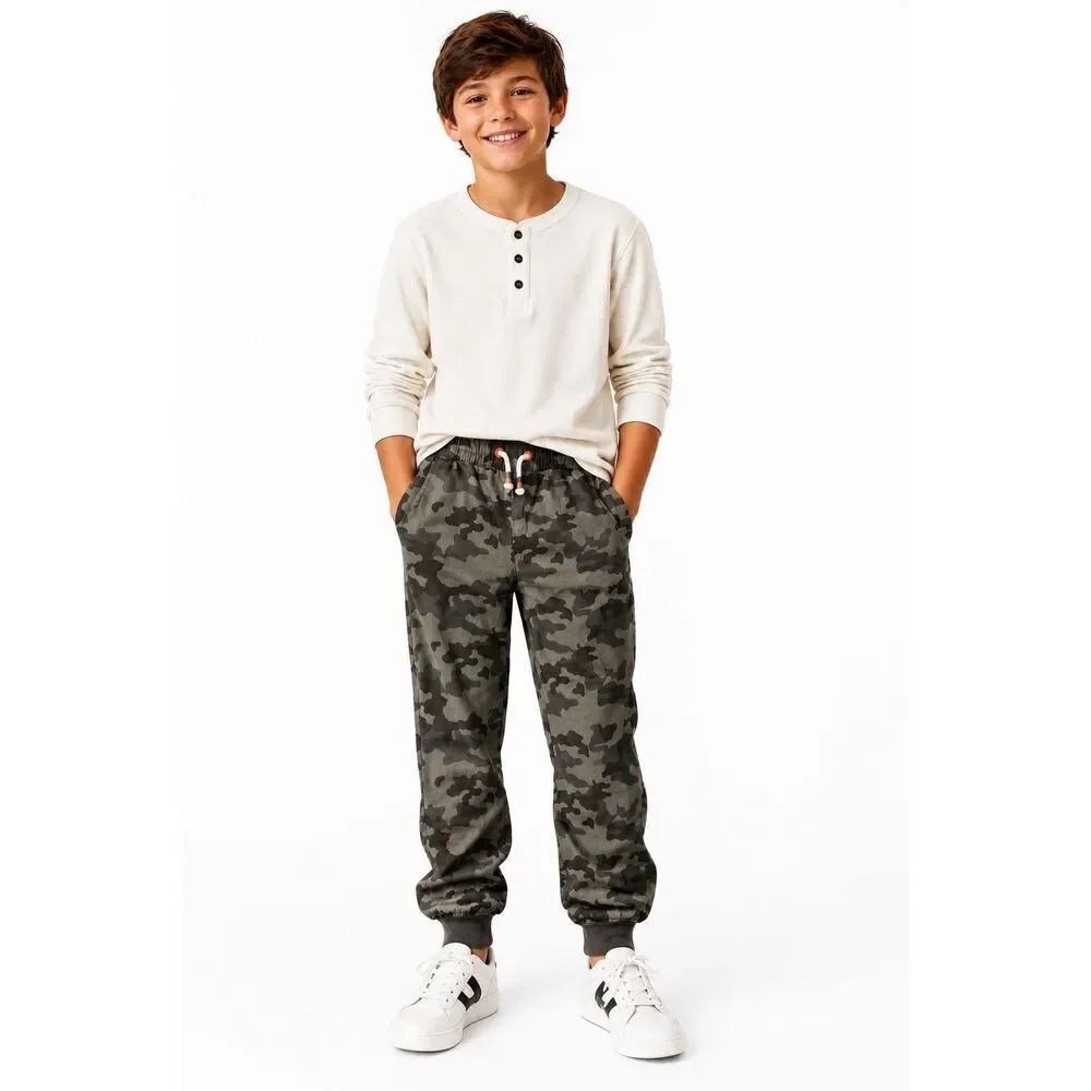 Cat & Jack Boys Camo Jogger Pants Size 10 Jersey Lined 100% Cotton Drawstring